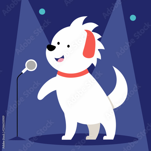 Vector art illustration of a dog singing on stage