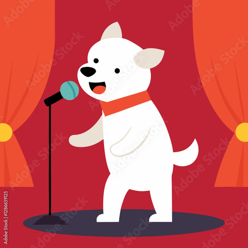 Vector art illustration of a dog singing on stage