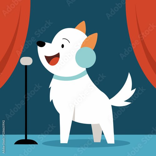 Vector art illustration of a dog singing on stage