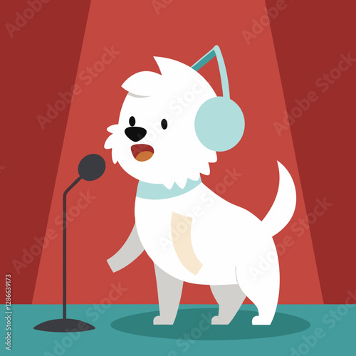 Vector art illustration of a dog singing on stage