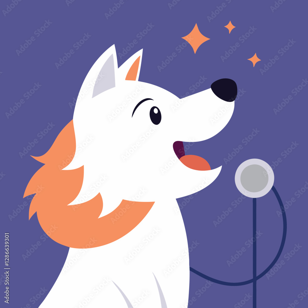 Vector art illustration of a dog singing on stage Vector art illustration of a dog singing on stage
