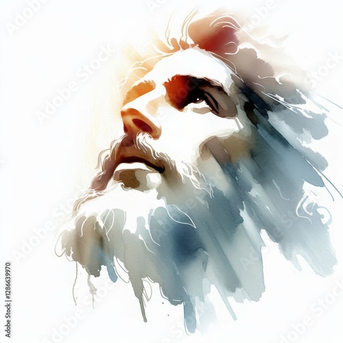 Minimalist watercolor depiction of God's face during Transfiguration