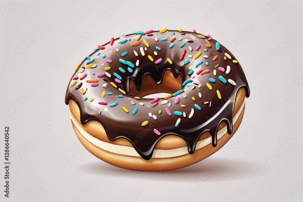 Falling frosted sprinkled chocolate donut, sweet doughnut isolated on transparent background
