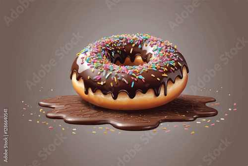 Falling frosted sprinkled chocolate donut, sweet doughnut isolated on transparent background
