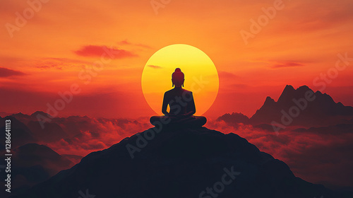 Silhouette of Buddha: Sunset on Mahavir Jayanti photo