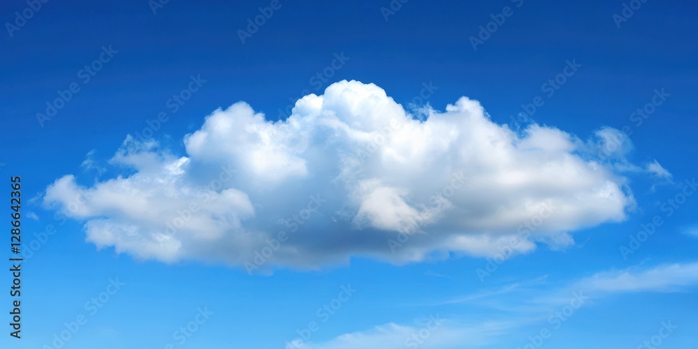 Fototapeta premium A soft and wispy cirrus cloud floats through a serene blue sky with few scattered white clouds in the background, white, sky, white