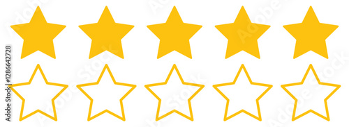 Customer review with five metallic golden stars in speech bubble. rating review flat icon. Five stars icon Vector. Five stars customer product rating review flat icon. Customer experience vector icon.