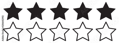 Five stars icon Vector. Five stars customer product rating review flat icon for apps and websites. Set of five star icon collection. Yellow and black star symbol. Vector Illustration. Customer review 