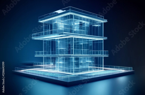 Modern Architecture Building Design - 3D Blueprint Visualization Exterior

