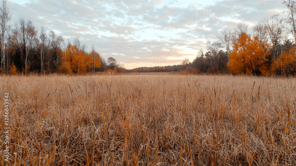 Autumnal field, sunset, forest backdrop, nature scene, scenic wallpaper Autumnal field, sunset, forest backdrop, nature scene, scenic wallpaper
