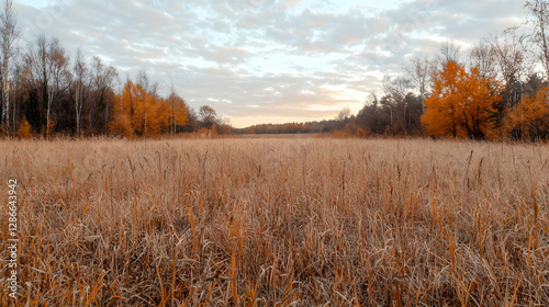 Wallpaper Mural Autumnal field, sunset, forest backdrop, nature scene, scenic wallpaper Torontodigital.ca