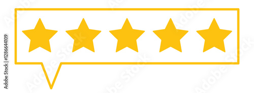 Customer review with five metallic golden stars in speech bubble. rating review flat icon. Five stars icon Vector. Five stars customer product rating review flat icon. Customer experience vector icon.