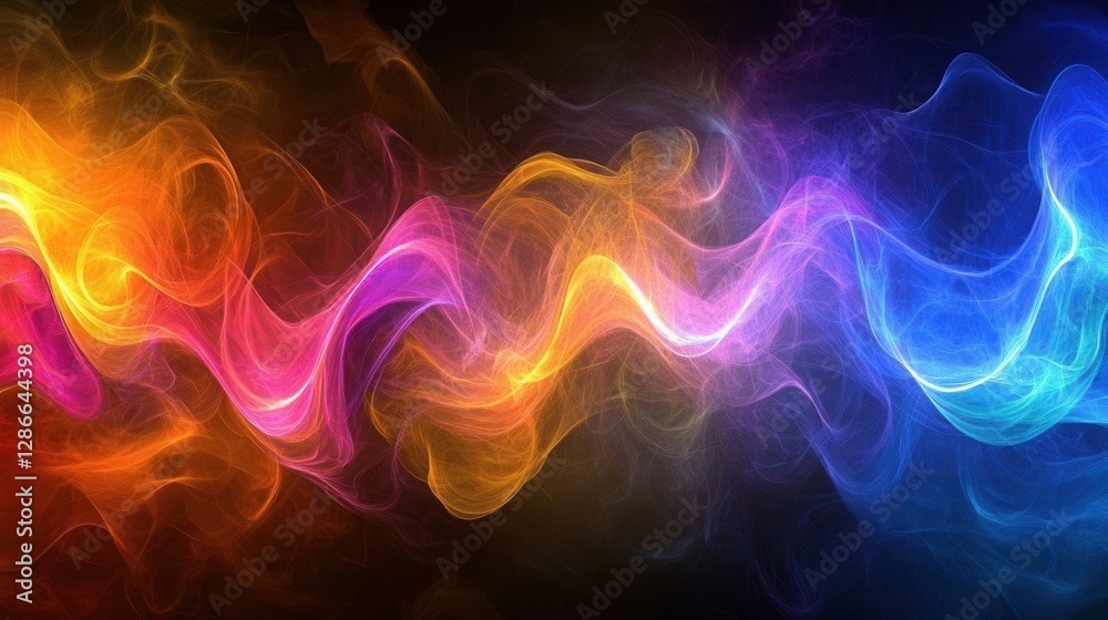 An artistic display of glowing abstract waves, blending smoothly into a seamless, futuristic gradient of vibrant colors. An artistic display of glowing abstract waves, blending smoothly into a seamless, futuristic gradient of vibrant colors.