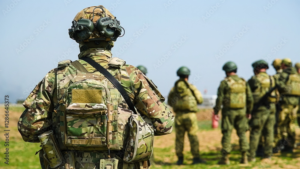 Obraz premium Modern Russian soldiers during training at the training ground