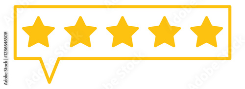 Customer review with five metallic golden stars in speech bubble. rating review flat icon. Five stars icon Vector. Five stars customer product rating review flat icon. Customer experience vector icon.