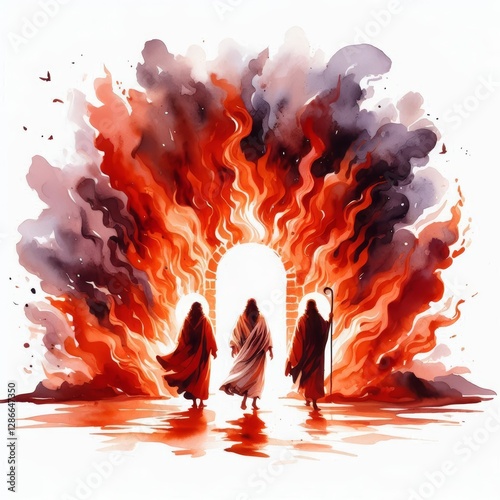 Resilience in fiery trials, A minimalist watercolor of deliverance