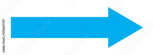 Long arrow. Blue arrow pointing right. Blue large arrow pointing right. Bold long arrow. Vector illustration. Long arrow vector icon. Straight long arrow icon, right thin line, blue cursor, element