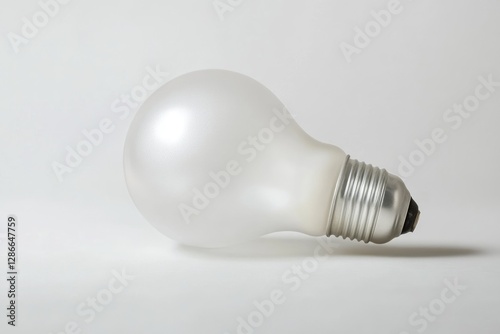 A frosted glass light bulb rests on a white background, showcasing its simple yet elegant design.