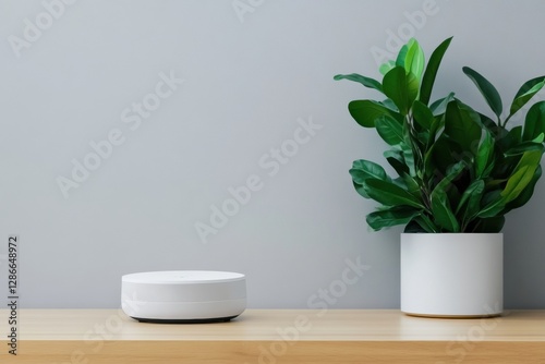 Wallpaper Mural A voice controlled thermostat - the person tells the voice assistant to adjust the temperature in the house. Minimalistic style, emphasis on technology.  Torontodigital.ca