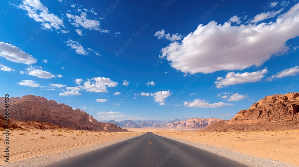 Naklejka premium Desert Road Under a Blue Sky