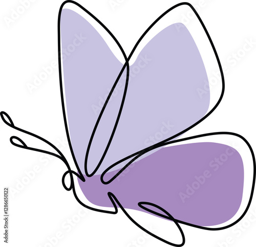 Photography Blue butterfly continuous line art isolated on a white background
