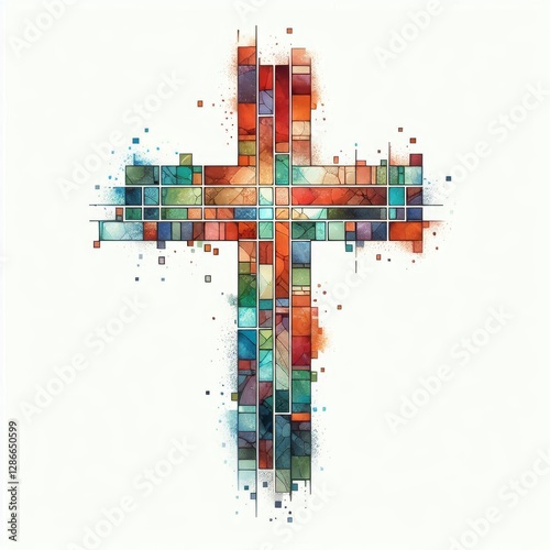 Wallpaper Mural Vibrant mosaic cross in watercolor with loose, fluid forms for faith themes Torontodigital.ca