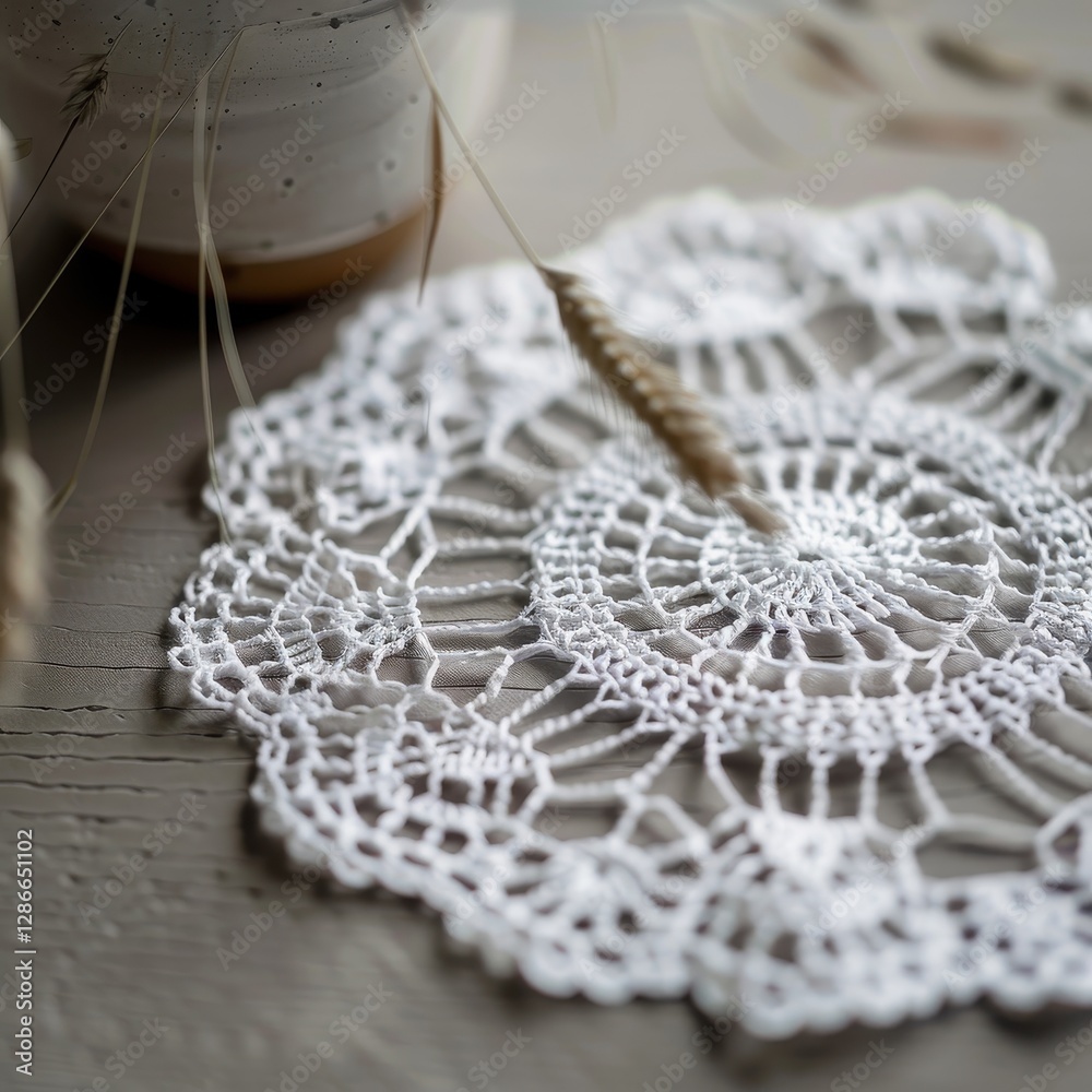 Obraz premium Elegant white lace doily showcasing traditional craftsmanship and beauty