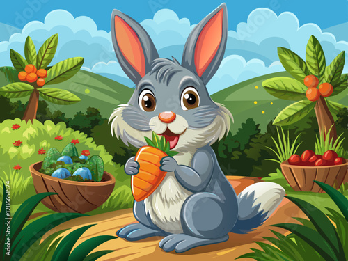 vector of  Rabbit eating carrot