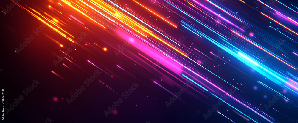 Abstract neon light streaks in orange, pink, blue, and purple, creating a dynamic, energetic composition, representing movement, speed, and futuristic technology. Abstract neon light streaks in orange, pink, blue, and purple, creating a dynamic, energetic composition, representing movement, speed, and futuristic technology.