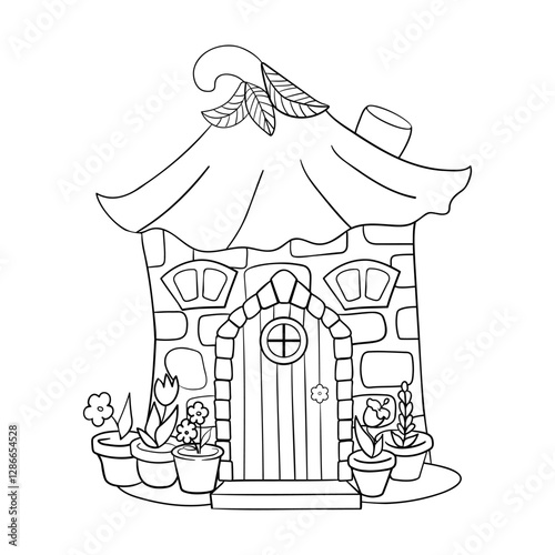 Coloring book page. Fairy tale house. Children's vector illustration.	