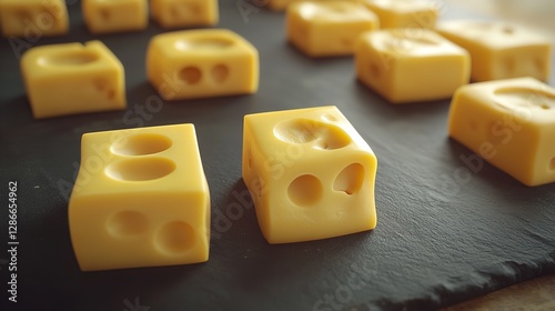 Delicious Swiss Cheese Cubes Gourmet Food Photography Yellow Dairy Product Block Texture Background Appetizer Snack Meal