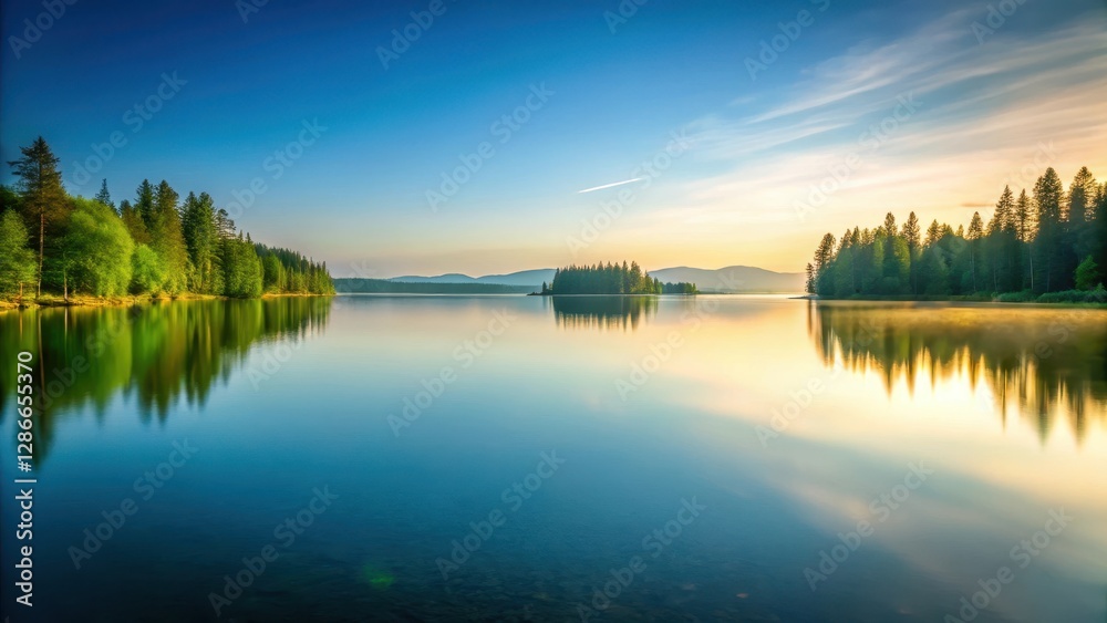 A serene lake scene with a blurred gradient background long horizontal, landscape, lake, landscape, lake, calm A serene lake scene with a blurred gradient background long horizontal, landscape, lake, landscape, lake, calm