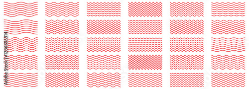 Wave line and wavy zigzag lines. Red underlines wavy curve zig zag line pattern in abstract style. Wave zigzag line simple thin to thick element decor design vector or single ripple curve zig zag wigg