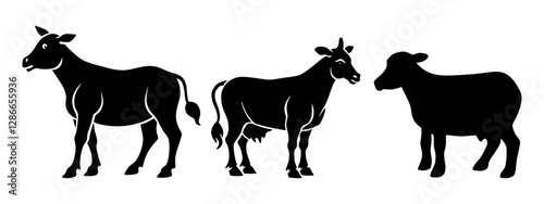 Vector Farm Animals Silhouettes Isolated on White