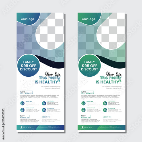 Medical Roll up banner design. Size 31.5 × 79 inches.