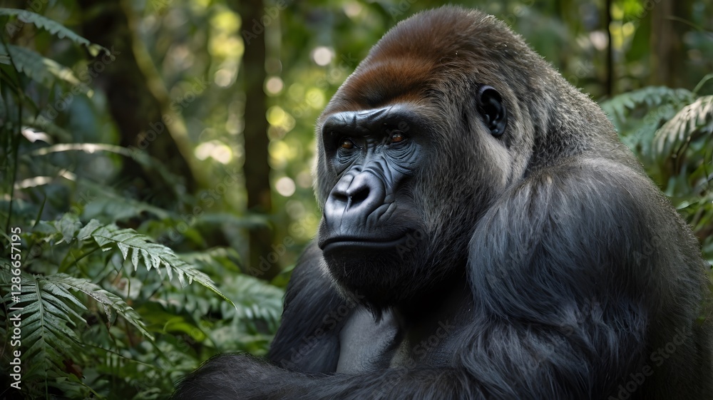 Endangered Cross River Gorilla Blending Into Its Pristine Woodland Environment Endangered Cross River Gorilla Blending Into Its Pristine Woodland Environment