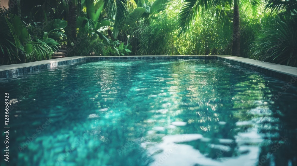 Swimming Pool Surrounded by Lush Tropical Foliage and Reflections Swimming Pool Surrounded by Lush Tropical Foliage and Reflections