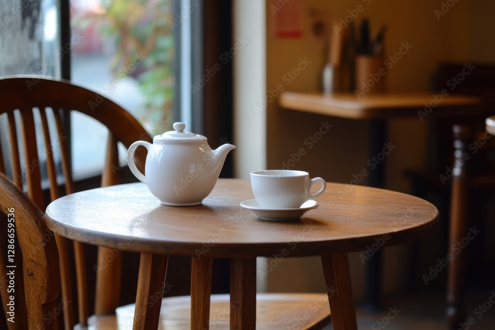 custom made wallpaper toronto digitalEnjoying tea time in a cozy cafe setting with warm ambience and simple elegance of a wooden table and delicate teapot
