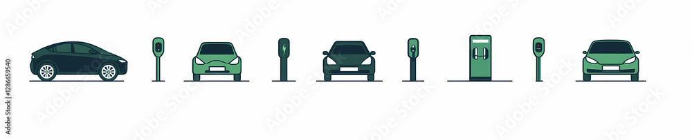 Urban Mobility: A stylized collection of electric cars and parking meters, signifying a commitment to eco-friendly urban transportation. Urban Mobility: A stylized collection of electric cars and parking meters, signifying a commitment to eco-friendly urban transportation.