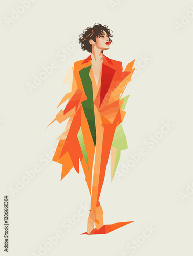 Modern Minimalist Geometric Fashion Illustration of a Confident Woman in Abstract Polygonal Style