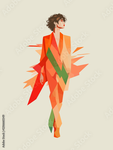 Modern Minimalist Geometric Fashion Illustration of a Confident Woman in Abstract Polygonal Style