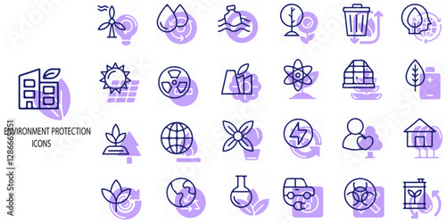 Environment Protection simple concept 24 colour icons set. Contains such energy, carbon, green .Vector illustration.