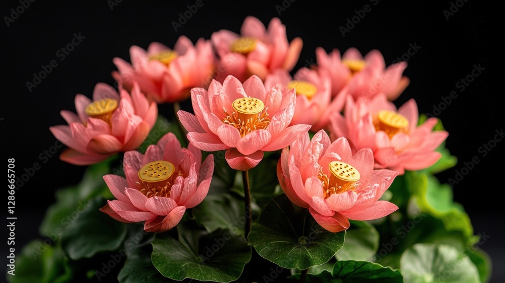 Bunch of pink flowers including beautiful lotus flowers in high fidelity generative art design Bunch of pink flowers including beautiful lotus flowers in high fidelity generative art design