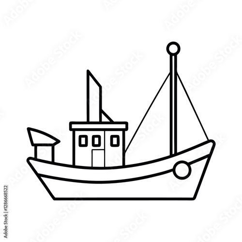 Fishing Trawler Outline Sketch Vector for Branding