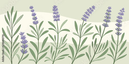 Create a seamless herbal apothecary pattern with lavender, sage, and rosemary.