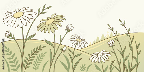 Create a chamomile tea garden pattern with gentle yellow and white hues.