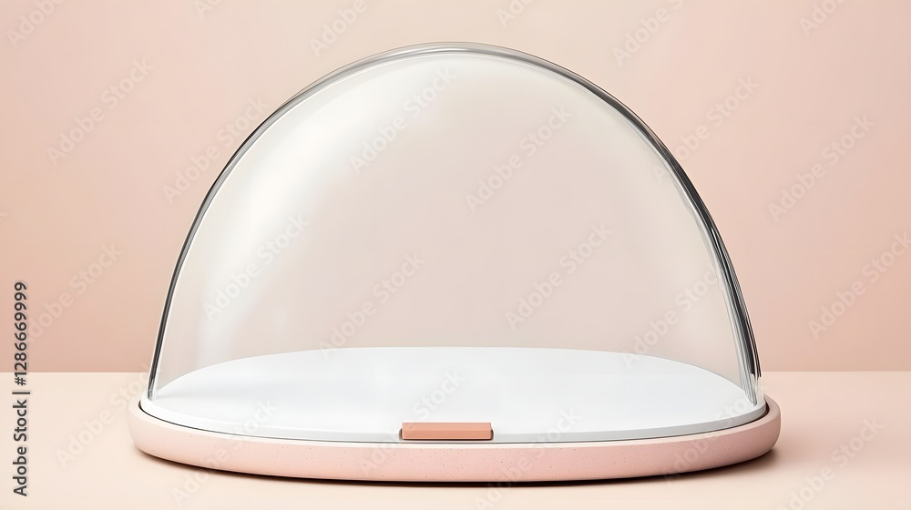 Minimalist Transparent Display Dome on a Soft Pink Surface with a Modern Design Minimalist Transparent Display Dome on a Soft Pink Surface with a Modern Design