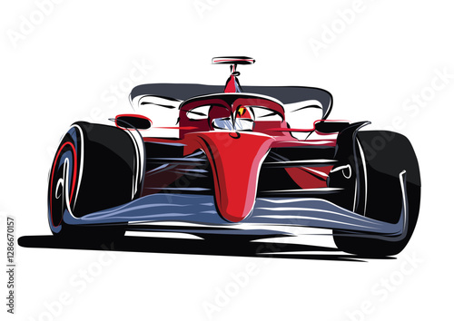 Formula car color illustration. Sports car collection for design of fliers, brochures and banners. Red colored race car