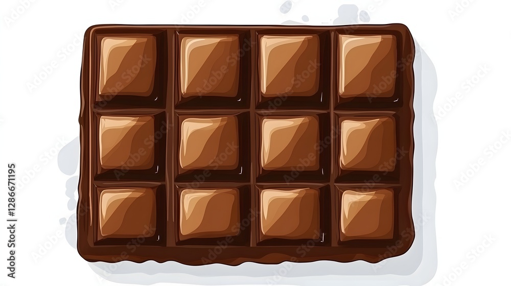 Chocolate Bar with Twelve Segments Presented on a White Background for Culinary Use Chocolate Bar with Twelve Segments Presented on a White Background for Culinary Use