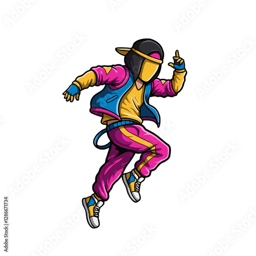 Cartoon Character in Colorful Outfit Performing Dynamic Dance Move